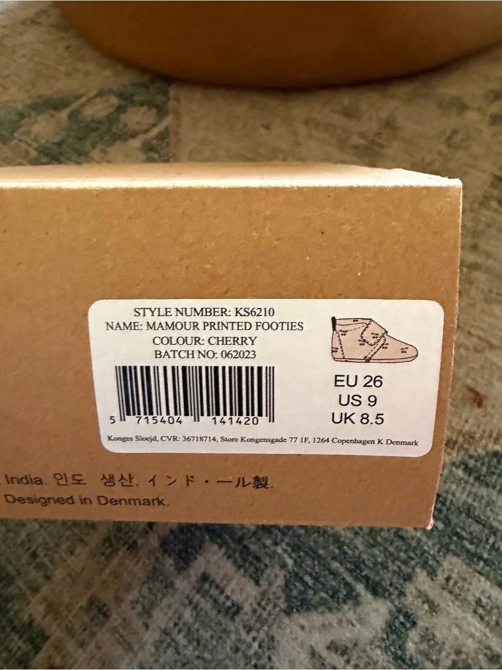 NIB Konges Sløjd Mamour Suede Booties Cherry Print Euro 26, US 9